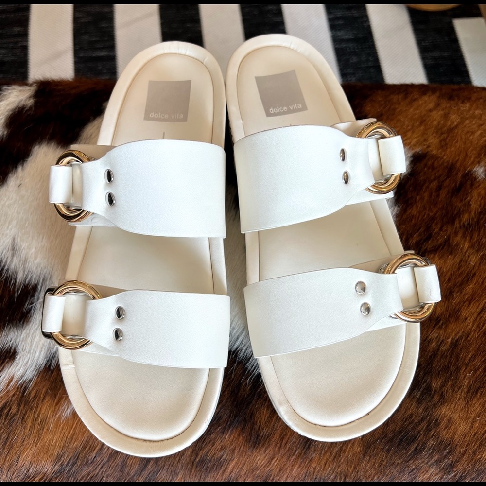 Worn once. White “Birkenstocky” sandals. They run a bit wide. Precious!